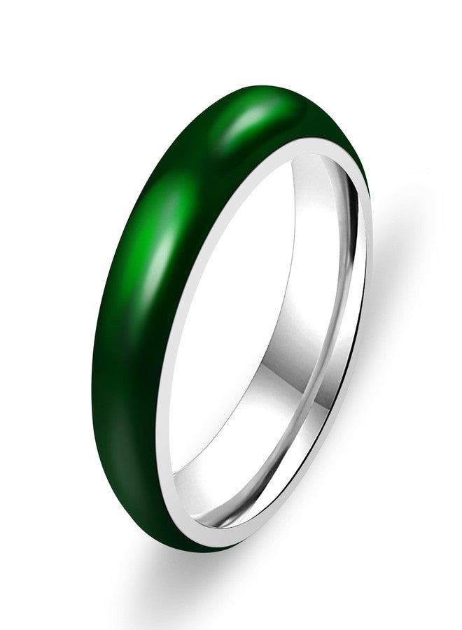 Tobestu 6mm Stainess Steel Green Enamel Imitation Chalcedony Couple Anniversary Birthday Rings YA4405 Silver Size7 - Image 1